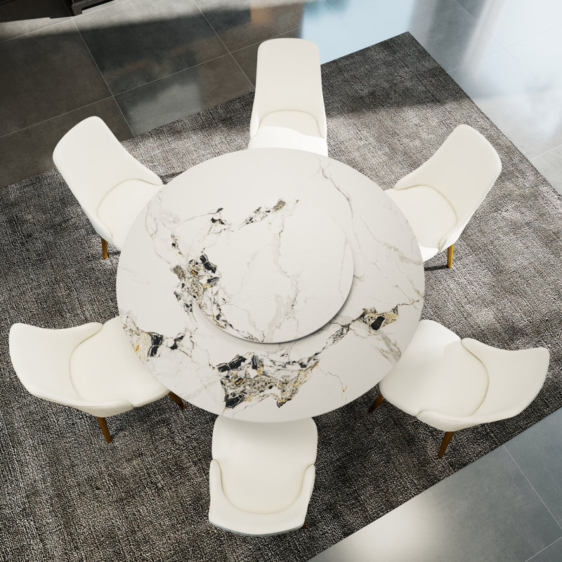 Zyriana 6 - Person Pedestal Dining Set, Patek White