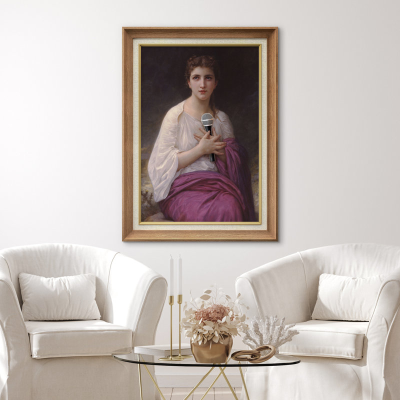 «Woman With Singing Microphone» sur toile, Cadre naturel de qualité supérieure, H 36 po x l 26 po
