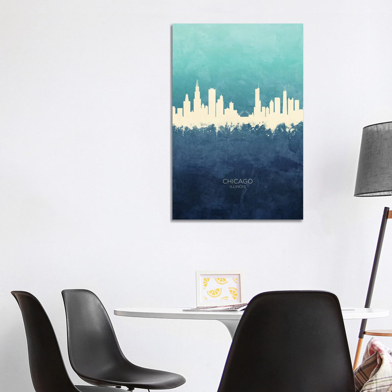 Chicago Illinois Skyline Navy Cyan by Michael Tompsett - Wrapped Canvas Print, 101.6 cm H x 66.04 cm W x 3.175 cm D
