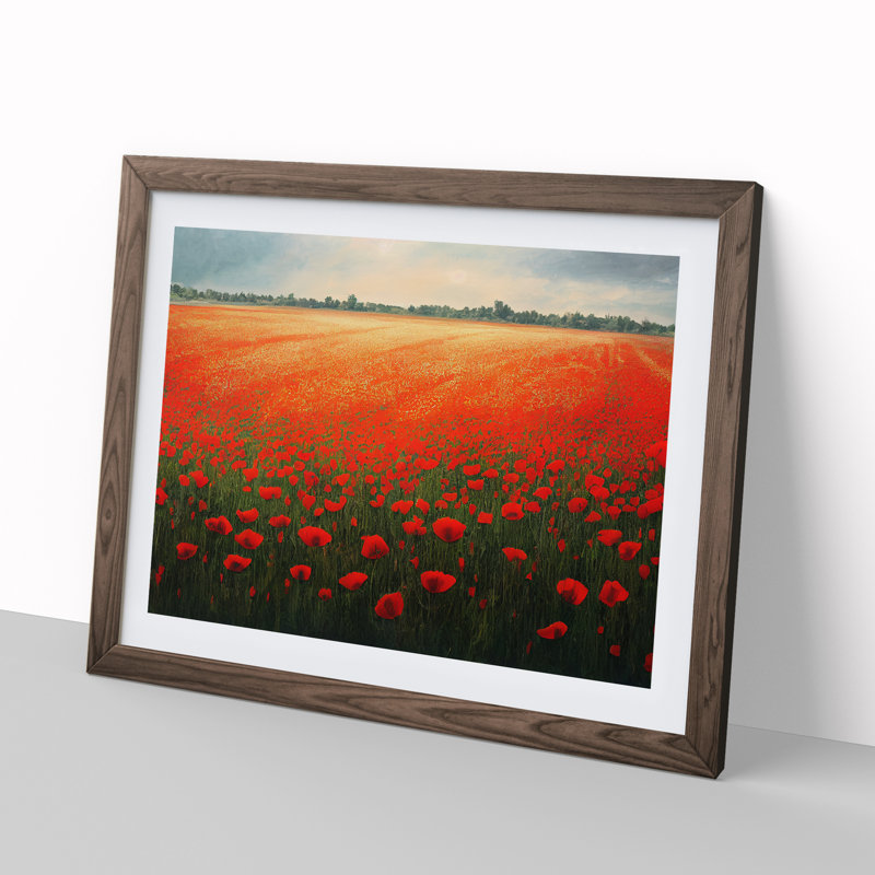Beautiful Poppies Flowers 1 Piece Single Picture Frame Painting, 25cm H x 34cm W x 2cm D, Walnut Framed