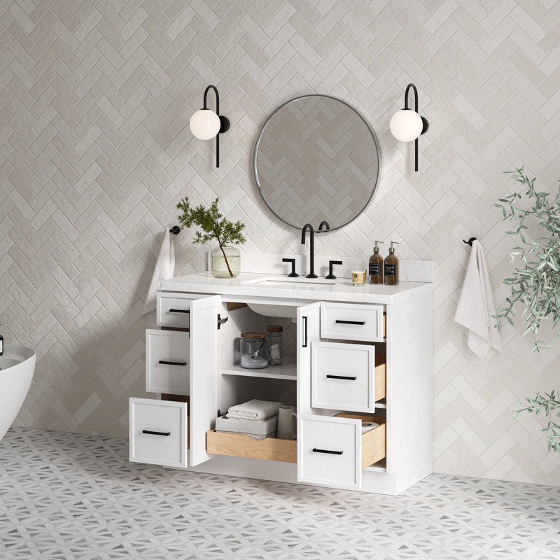 ARIEL Kelly 48 Single Sink Bathroom Vanity with Carrara Quartz Top, White