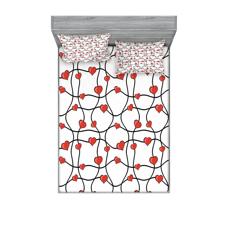 Drap-housse et coussin décoratif Ambesonne Valentines, rouge, noir, blanc, Ensemble de draps-housses pour lit double + 4 taie
