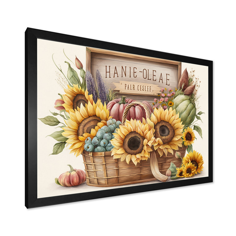 «Flowers and Fruit in Basket I», reproduction sur toile, H 16 po x l 32 po x P 1 po, Cadre noir