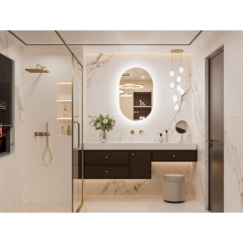 Miroir de salle de bain ovale à DEL avec miroir à maquillage, 32 po x 20 po