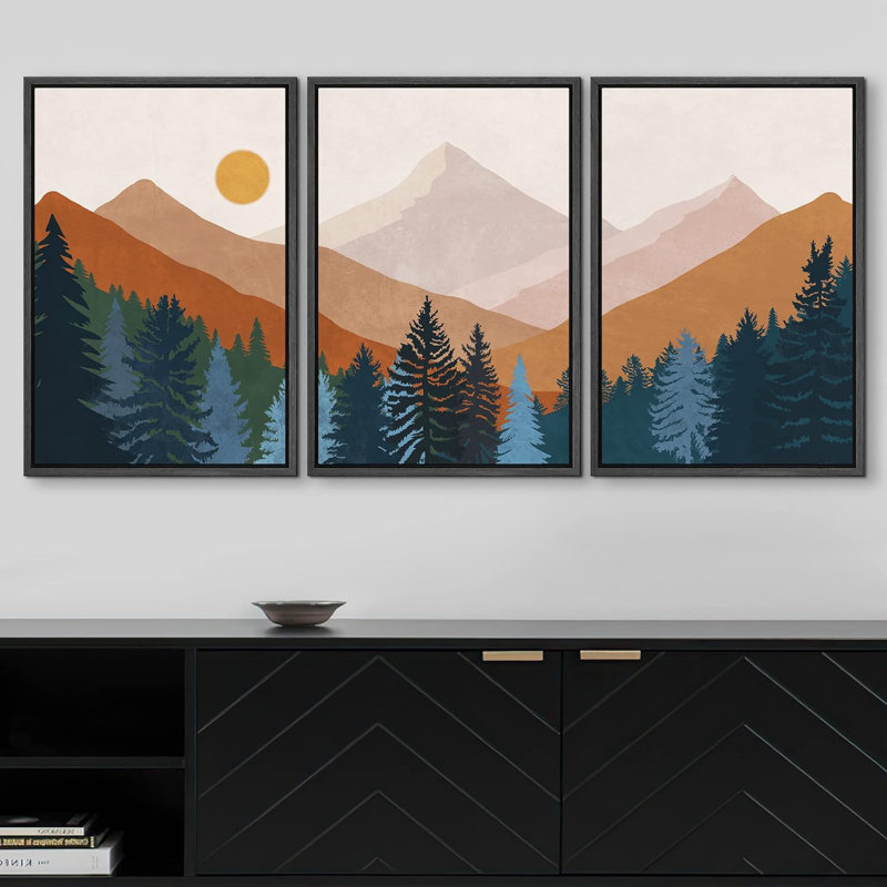 «WooMountain Pine Tree View», reproduction encadrée sur toile, 3 pièces, H 24 po x l 48 po x P 1,5 po