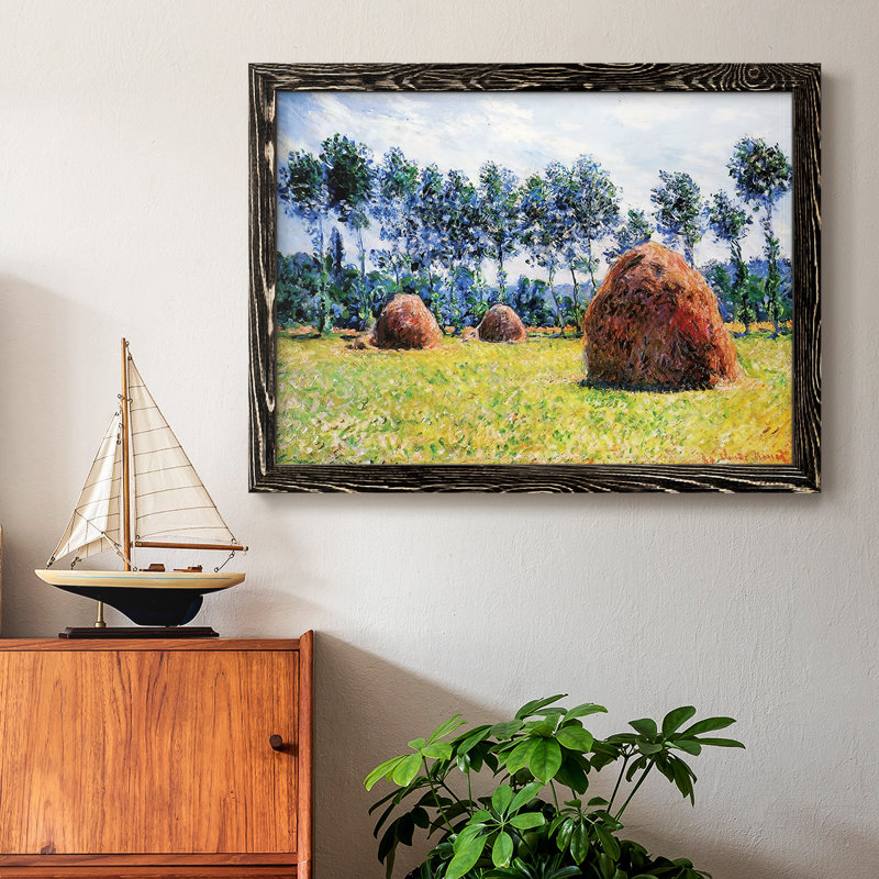 Haystacks At Giverny, 1884, reproduction d'art encadrée sur toile par J Paul, Cadre photo noir simple