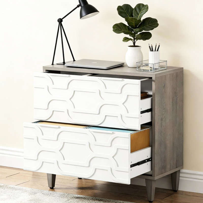 2 classeurs avec tiges réglables en acier inoxydable, convenant pour le bureau et le bureau, finition gris blanc, panneau de particules de qualité E0, pieds stables, tiroirs spacieux à accès rapide, L 31,5 po x l 15,75 po, H 31,9 po