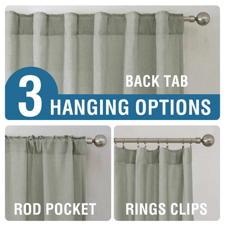 Linen Curtains for Living Room 2 Panels Back Tab Loop Pocket Textured Light Filtering Semi Sheer Rustic Farmhouse Boho Curtain for Bedroom , Sea Grass