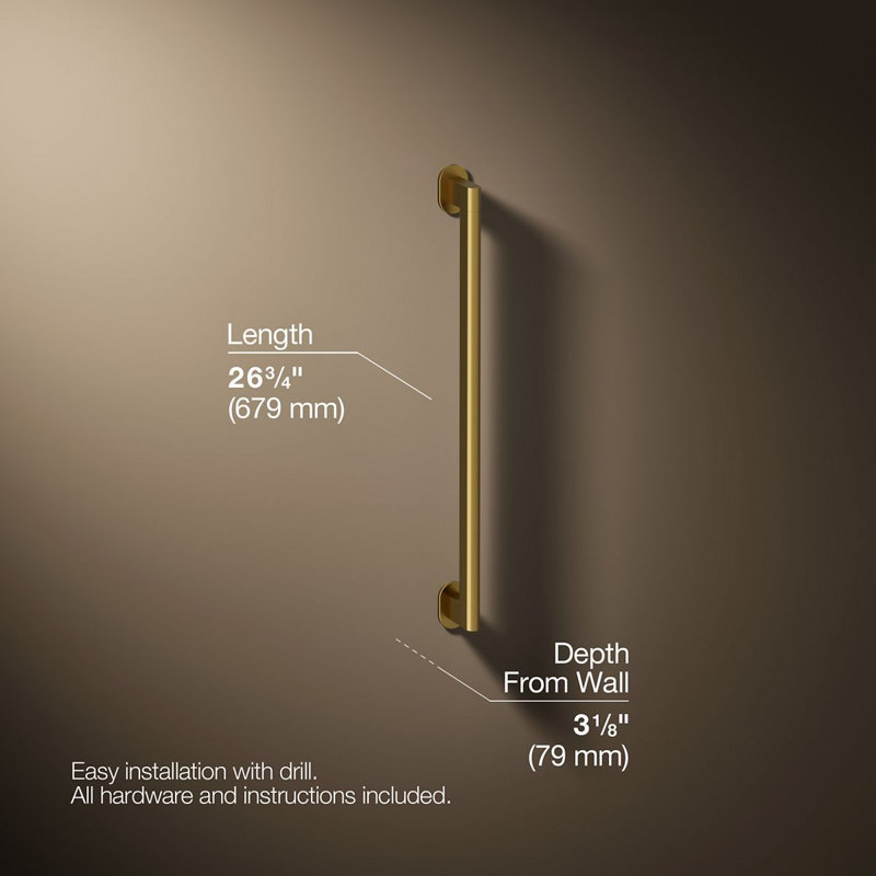 Belay Grab Bar, Brushed Brass, 1.75" H x 24" L