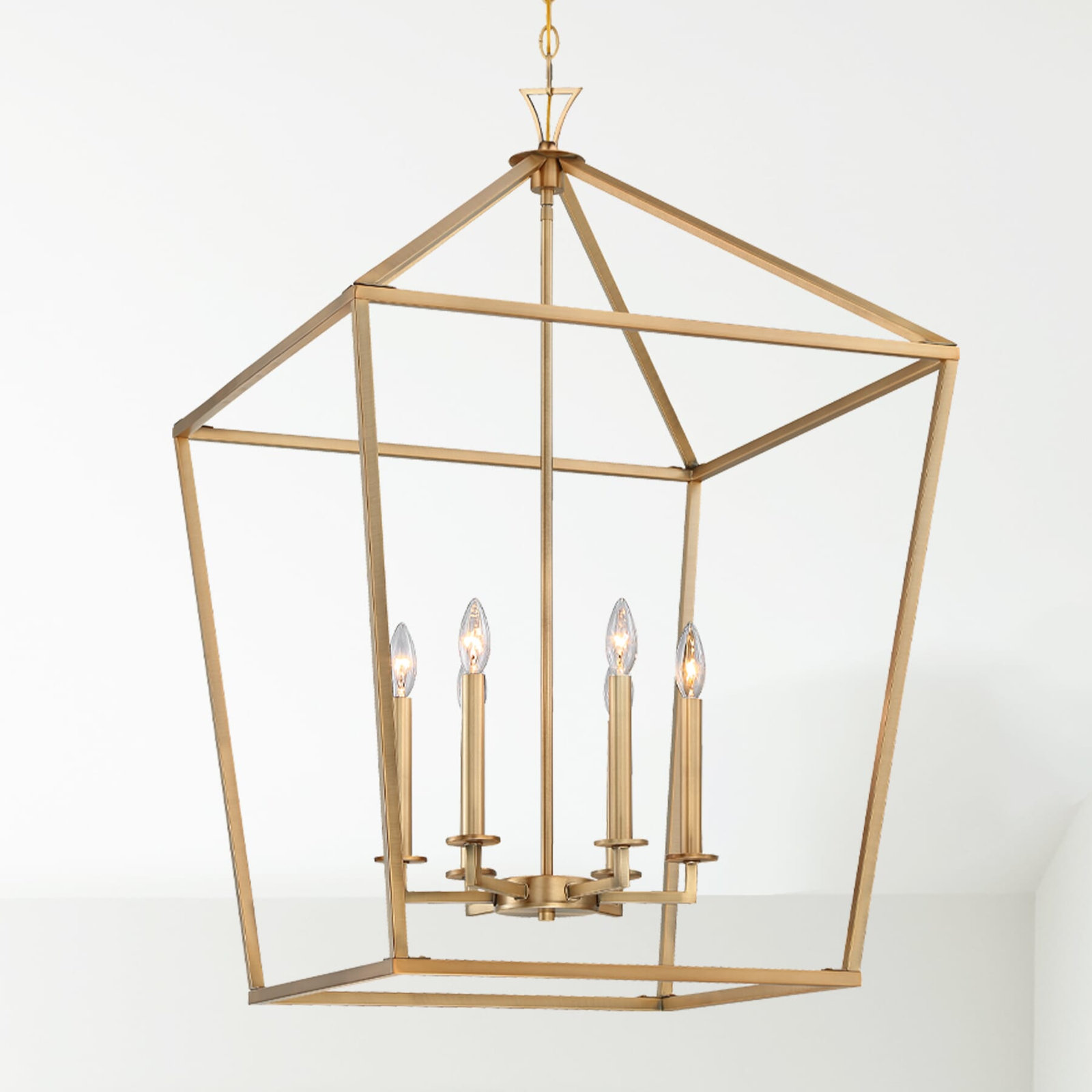 Hastings 6 - Light Lantern Geometric Chandelier, Warm Brass