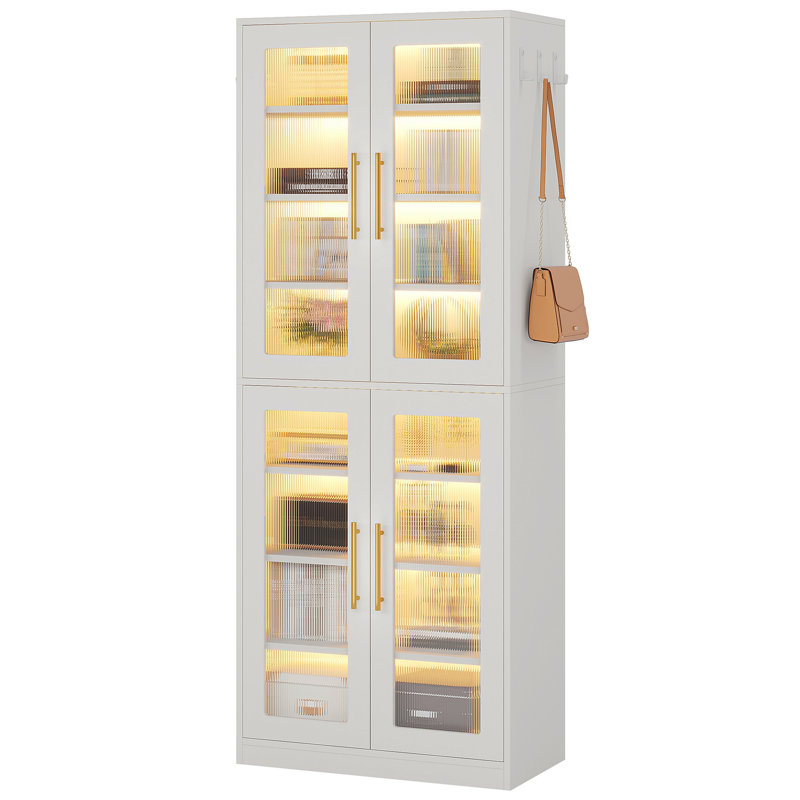 Armoire de rangement de 67 po de hauteur avec portes, DEL, 8 tablettes réglables pour le salon, le bureau et la chambre à coucher