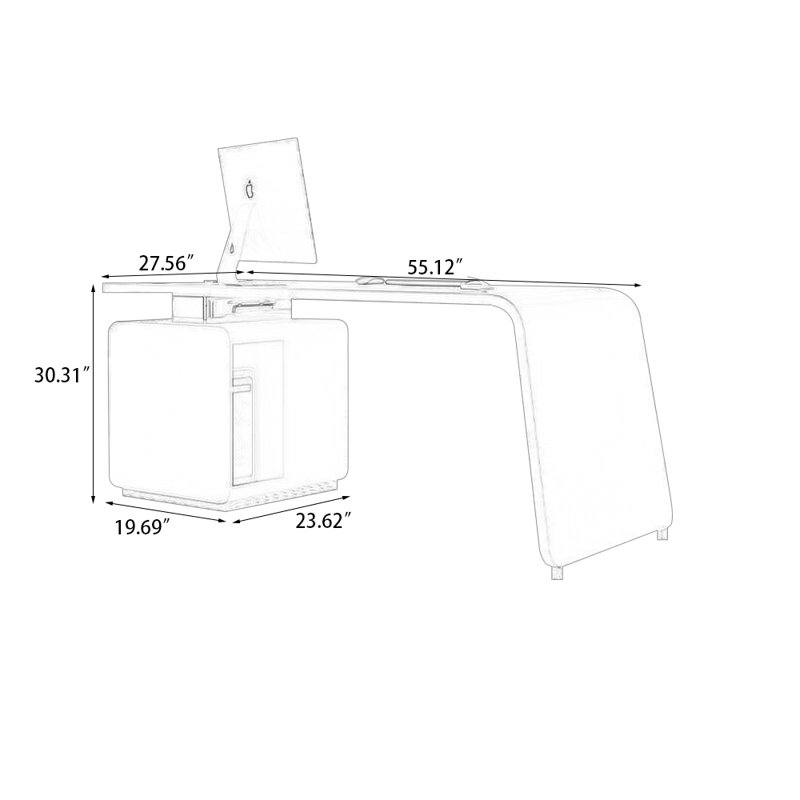 Bureau rectangulaire en bois manufacturé blanc + cuir avec 3 tiroirs, H 30,31 po x l 55,12 po x P 27,56 po
