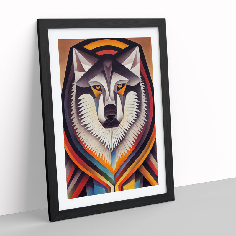Wolf In Abstract No.1 - Print, Black Framed Paper, 36cm H x 27cm W, White