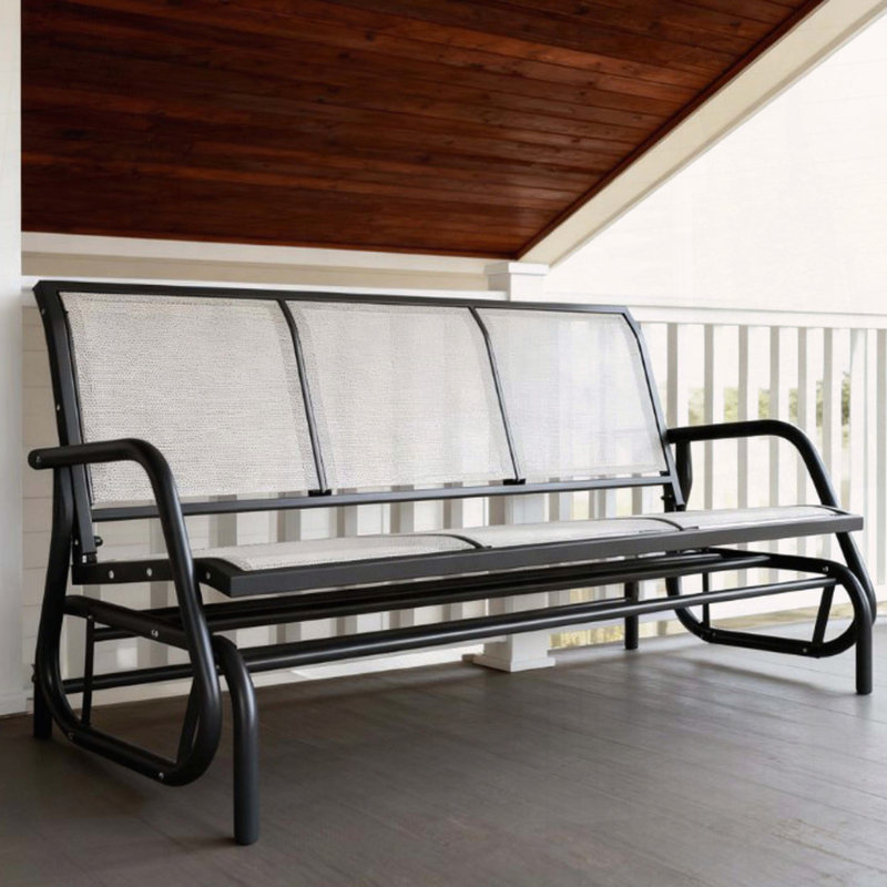 3-Person Porch Glider with Breathable Mesh Fabric and Metal Frame, Cream White