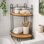 Tour de rangement en coin en bambou avec 2 tablettes