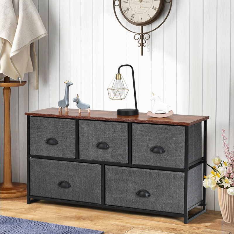 Anston 100cm W 5 - Drawer Chest of Drawers, Black