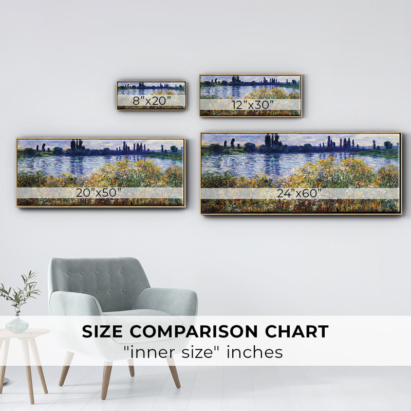 Les bords de seine à Vétheuil par Monet - Toile encadrée_420MONETWC, Naturel, H 24 po x l 60 po x P 1,5 po