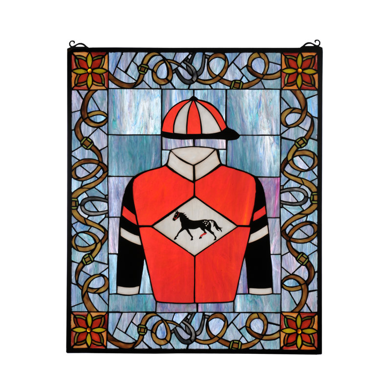 25"W X 30"H Jockey Silks Stained Glass Window
