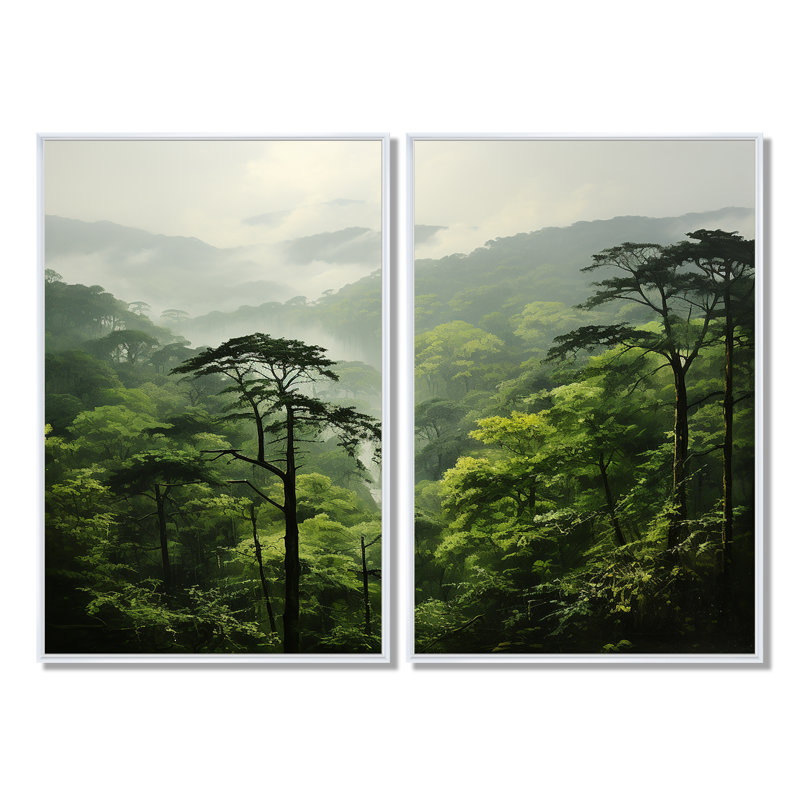 Forêt tropicale, paysage de jungle 1 - art mural tropical coloré 2 pièces, 36" H x 48" W, Impression encadrée flottante