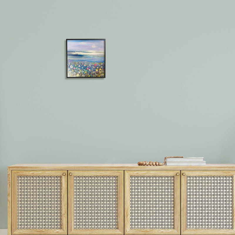 «Moonlit Lake Meadow», art mural texturé giclée par Emma Catherine Debs_aq-490, Giclée encadrée noir minuit