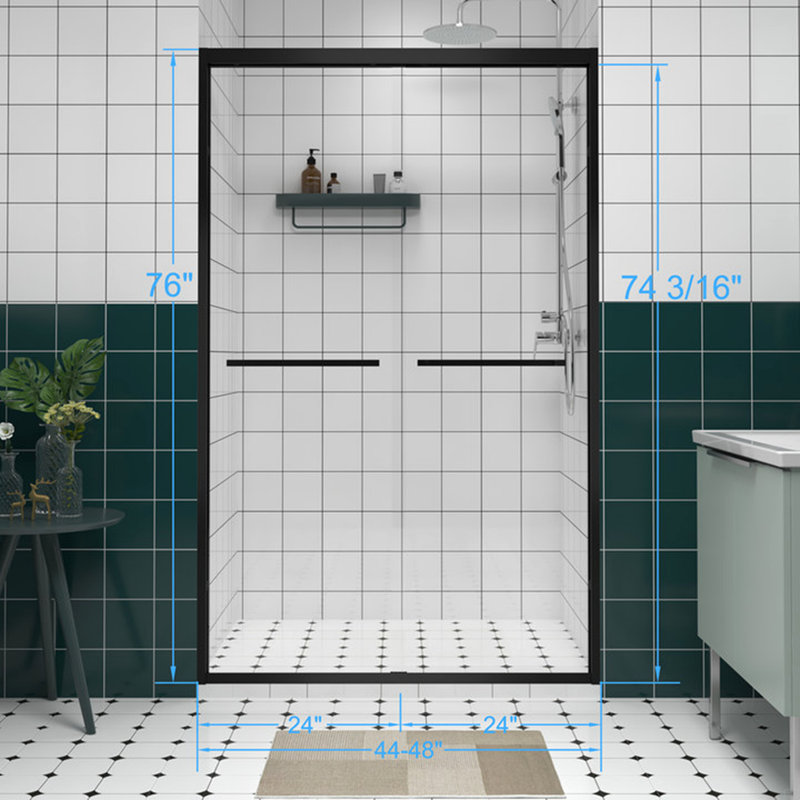 44-48"X76" Aluminum Frame Double Sliding Shower Door,Bypass Bathroom Sliding Door With Premium 1/4" (6Mm) Clear Tempered Glass