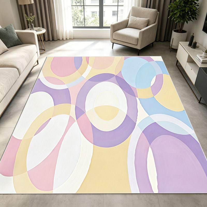 1PC soft-toned pastel overlapping circle geometric abstract area rugs for Living Room, Soft, All seasons, Easy-maintain, Washable Indoor mat, Farmhouse suitable for for dining room, bedroom, entryway...