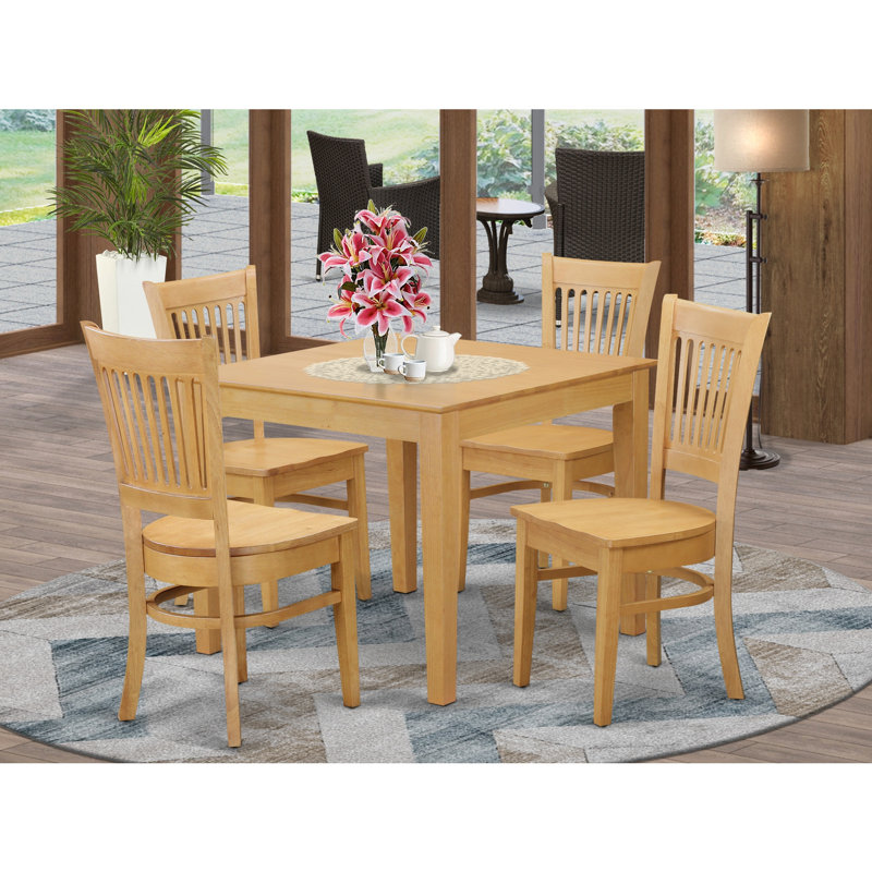 L'ensemble 5 pièces de table et chaises de cuisine comprend une table carrée et 4 chaises de salle à manger, chêne, Chêne