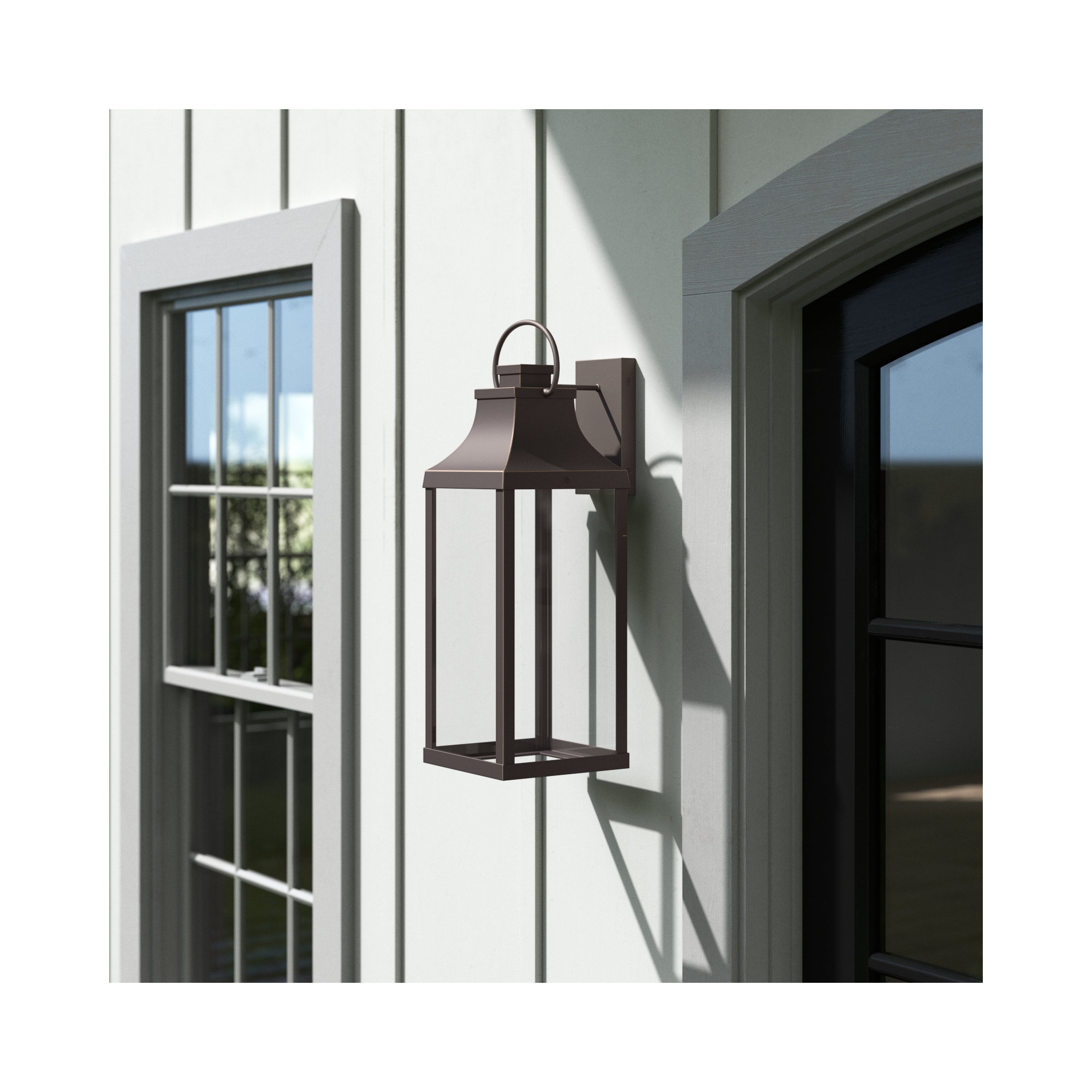 8" W X 24" H Outdoor 1-Light Night Sky Large Wall Lantern In Black With Clear Glass, Oiled Bronze,  24"H x 8"W x 10"D