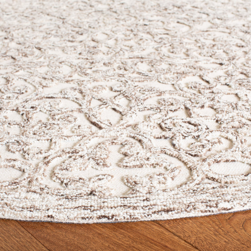Tapis géométrique en laine et coton touffeté à la main Sarina Trace, Rond 6 pi