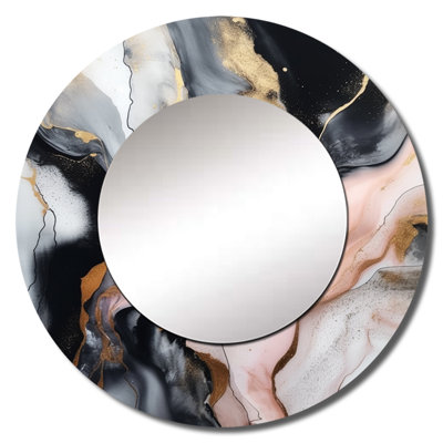 Plucinik Black Gold Texture Splash Marble - Marble Mirror, Modern Round Decorative Wall Mirror, Printed Metal Art