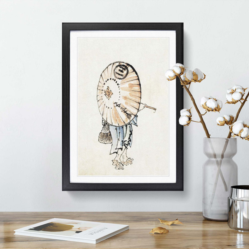 Lady with a Parasol by Katsushika Hokusai - Picture Frame Painting Print, 48cm H x 36cm W x 2cm D, Black Framed