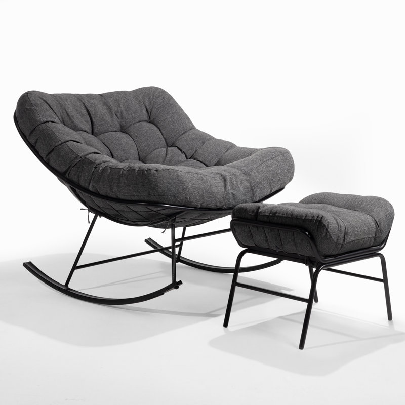 Chaise berçante avec repose-pieds Moon, Gris