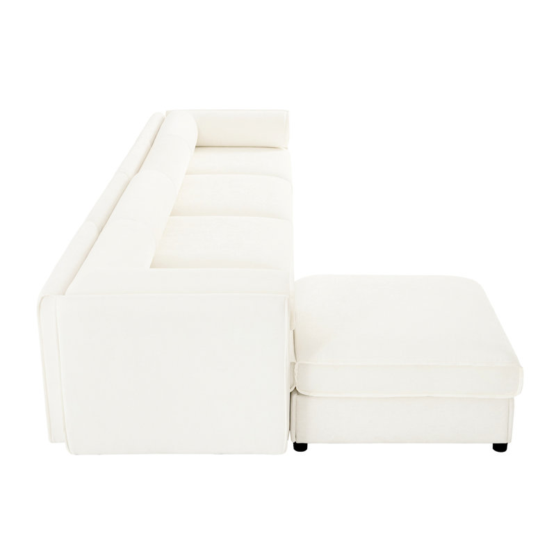 Canapé modulaire en chenille blanc 4 avec rangement - siège cylindrique confortable et ergonomique, Blanc