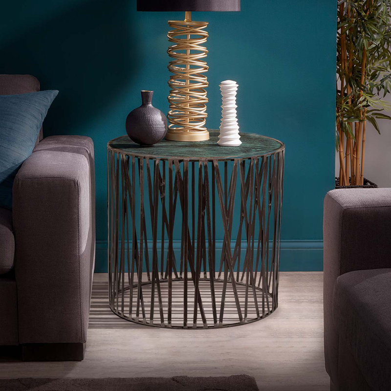Round End Table with Metal Frame, 22x22x22