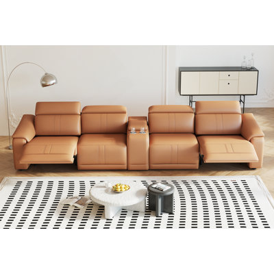 Power Recliner Sofa Set, 4-Seat Reclining Sectional Sofa With Adjustable Headrest