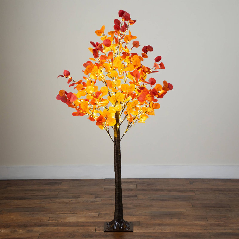 Arbre d'automne artificiel pré-éclairé en eucalyptus avec 300 lumières DEL blanc chaud, H 60 po x l 32 po x P 32 po