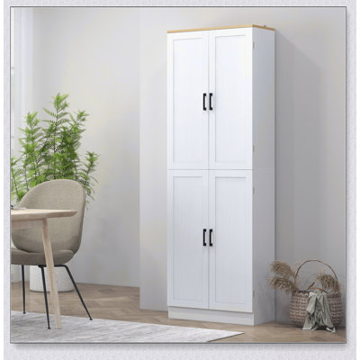 Freestanding 67-Inch Kitchen Pantry With 4-Door Storage, Adjustable Shelves, And Distressed White Finish For Enhanced Organization