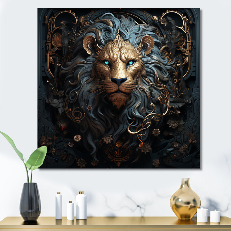 Majestic lion II - Lion, art mural, H 36 po x l 36 po x P 1,5 po, Toile tendue