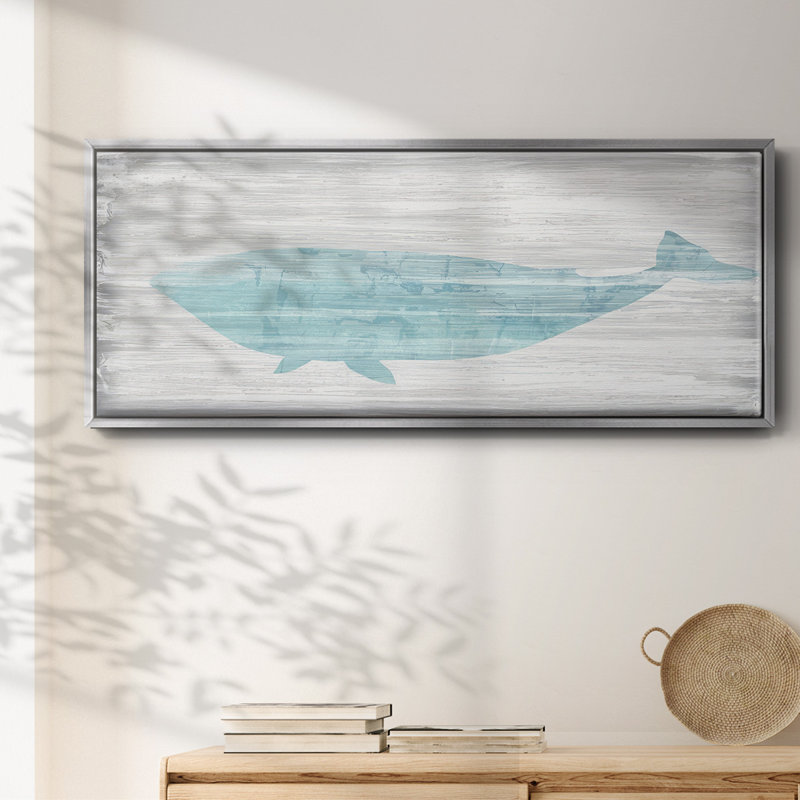 Baleine iv - reproduction sur toile avec cadre flottant, Argent, H 20 po x l 50 po x P 1,5 po