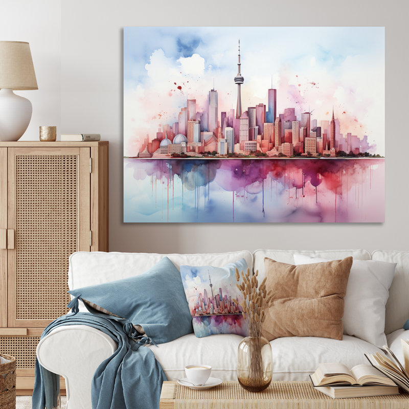 Minimalist Toronto Skyline, reproduction d'art sur toile, Toile tendue, H 12 po x l 20 po x P 1 po