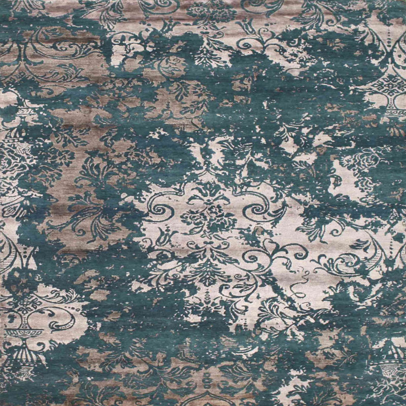 Tapis bleu foncé/brun contemporain, Carré 5 pi