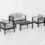 Ensemble de conversation moderne en aluminium 4 pièces pour patio, canapé 4 places avec coussins gris clair épais et structure noire et table basse-368108616-368108618