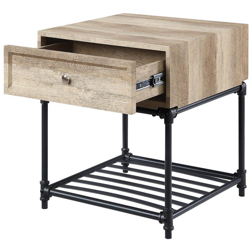 Table de bout Modern Modern, chêne et sable noir avec tiroir de rangement fonctionnel