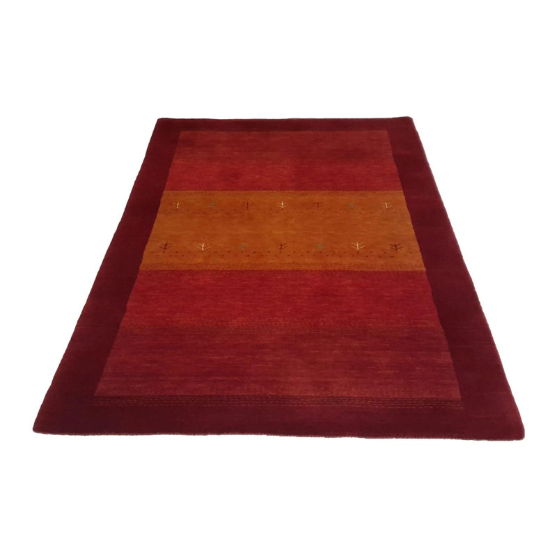 Tapis rayé rouge / jaune en coton / laine fait à la main 4 pi x 6 pi