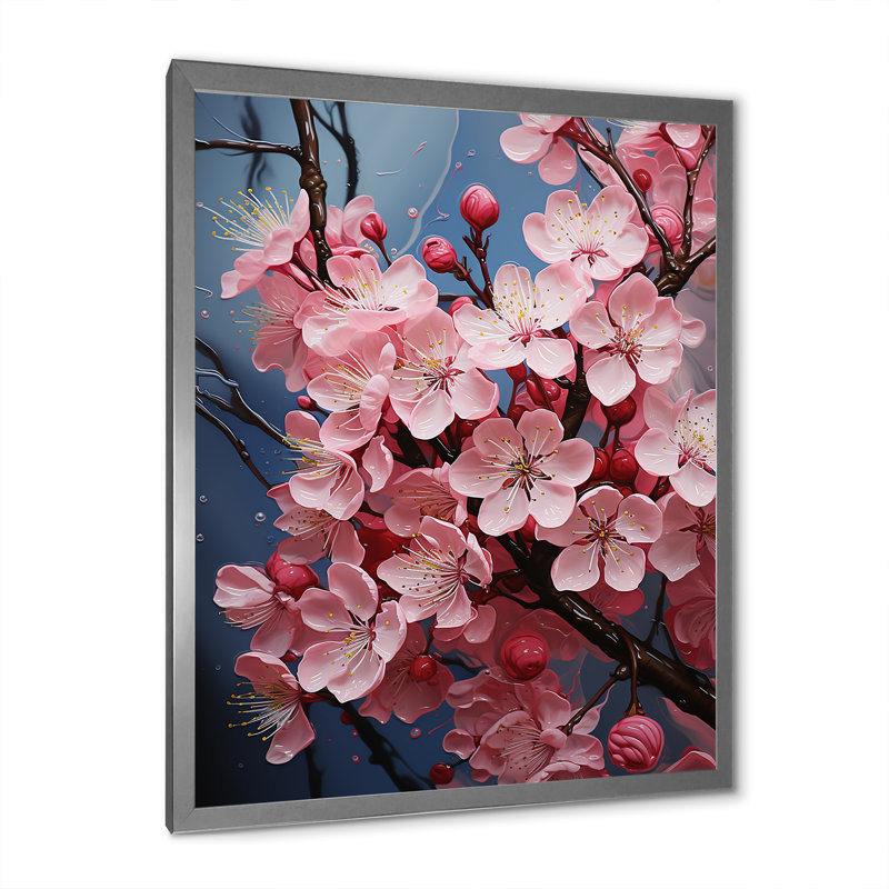 Fleur de pommier harmonie géométrique - art mural floral salon, H 20 po x l 12 po x P 2 po, Cadre de coin fermé argenté