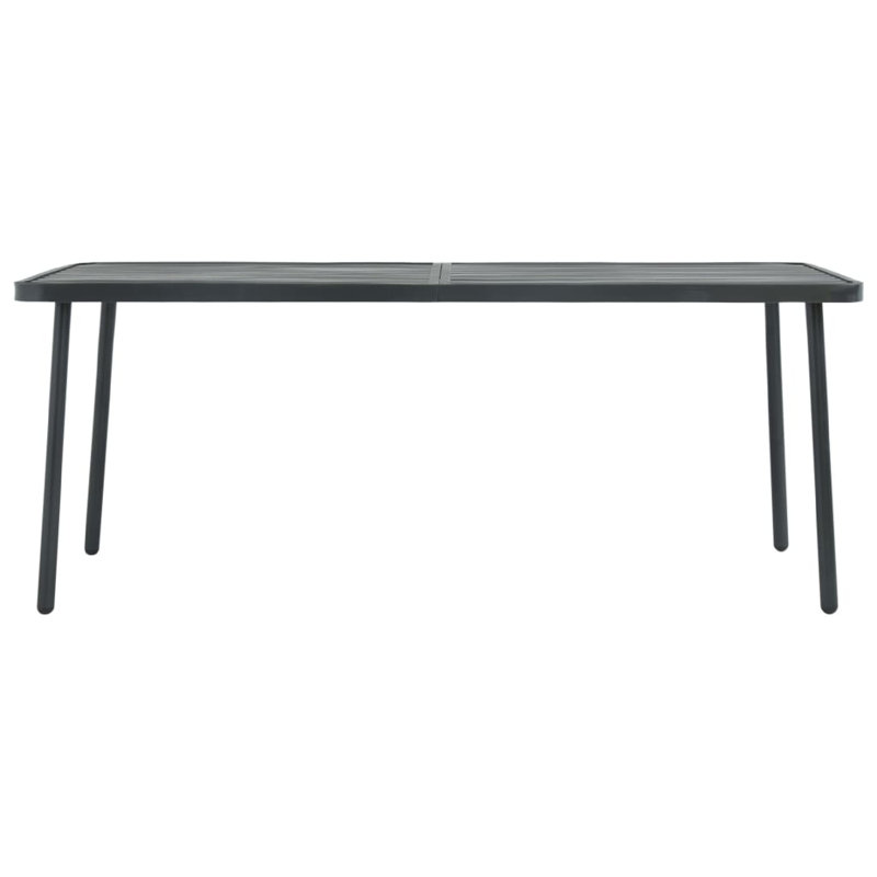 Table de salle à manger d'extérieur, acier gris ardoise, pieds élégants, rectangulaire 71 pouces