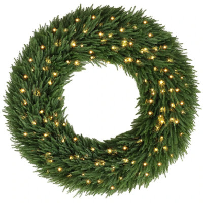 Couronne de Noël artificielle en pin de Norfolk pré-illuminée de 122 cm (48 po) avec 150 lumières DEL blanc chaud