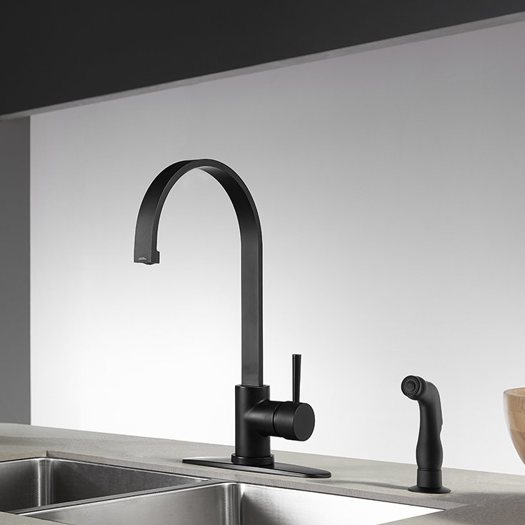 Kingston Brass Concord Single-Handle 2-Hole Deck Mount Kitchen Faucet with Side Sprayer, Matte Black