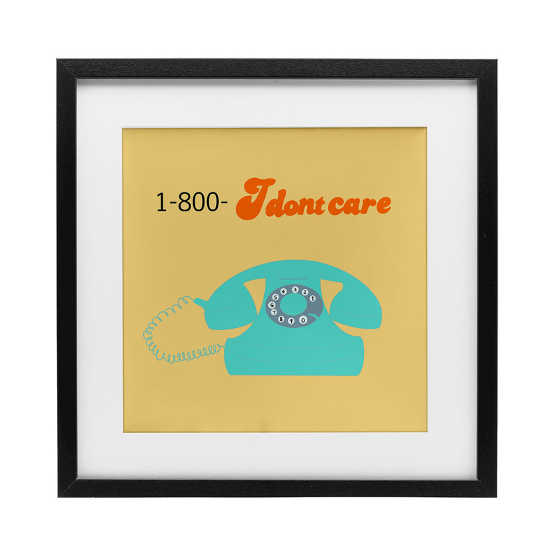 «I Don't Care», reproduction de téléphone rétro encadrée sous verre, design par Ashley Singleton, H 13 po x l 13 po