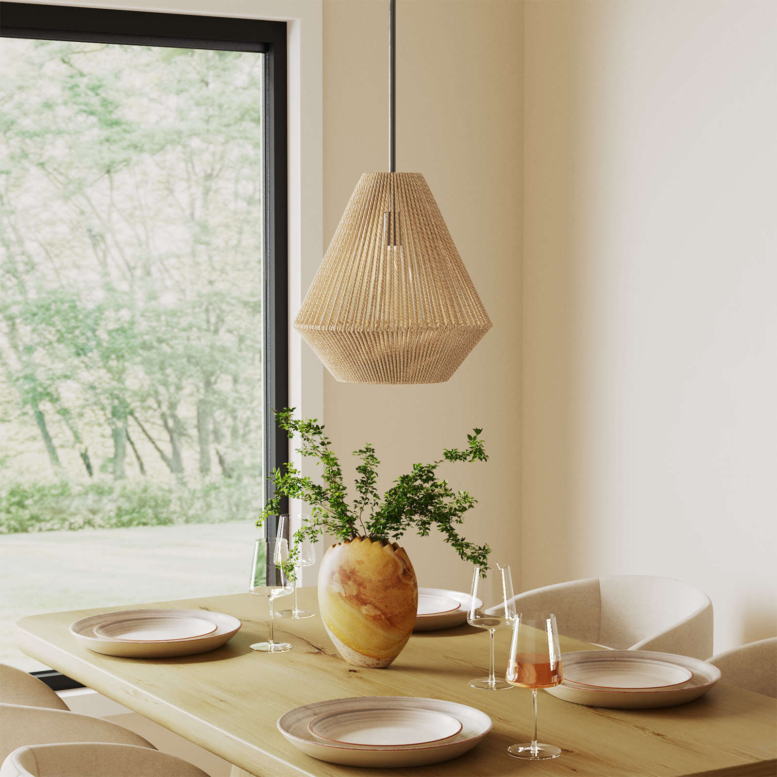 Simon Single Light Cotton Steel Dimmable Pendant